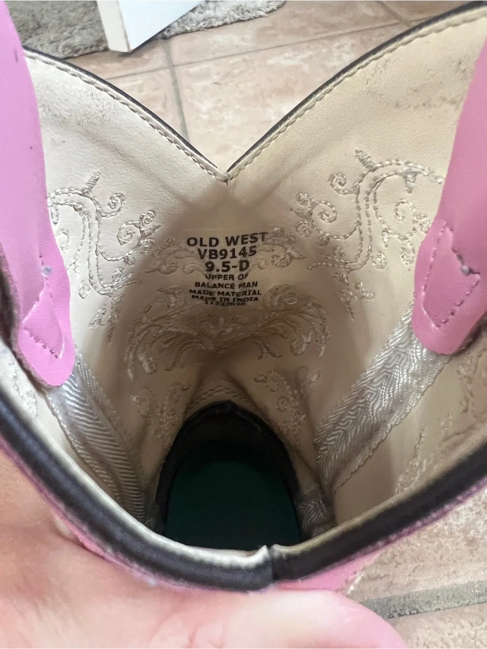 Old West Girls Kids 9.5 Tan Leather and Pink Western Cowboy Boots
